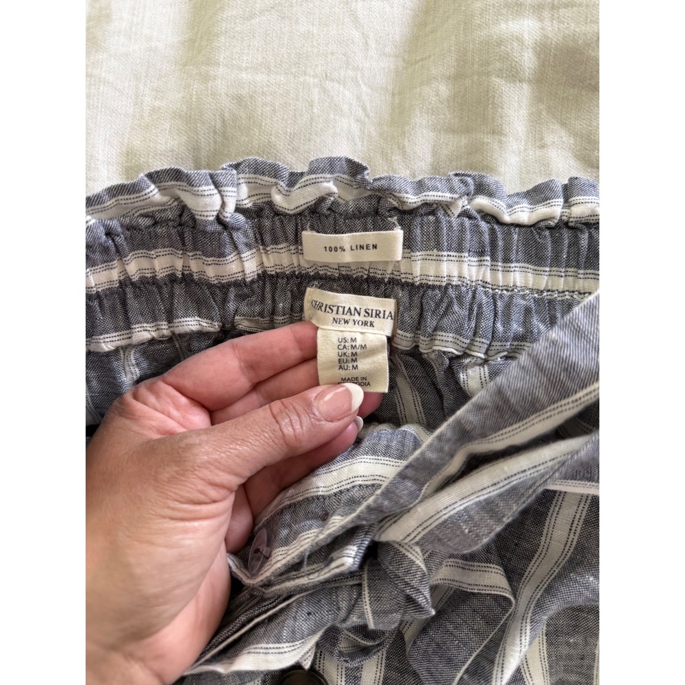 Christian Siriano Linen Stripe Button Front Midi Skirt Coastal Cottagecore M - Picture 7 of 7